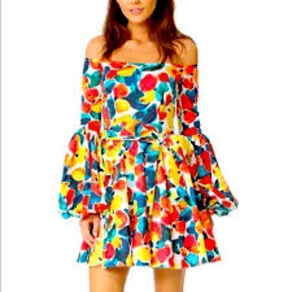 Caroline Constas Gisele Printed Off the Shoulder Mini Dress. Size 10. - Picture 1 of 7